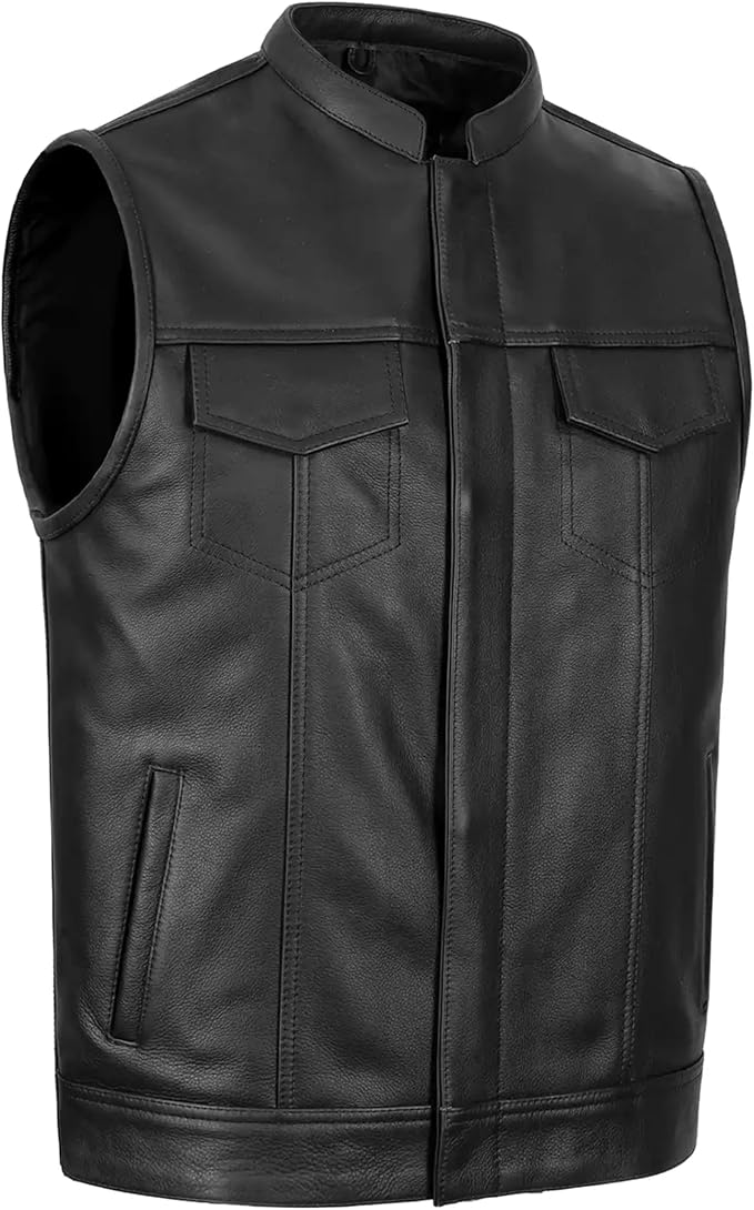 Leatherick gilet da motociclista in pelle bovina