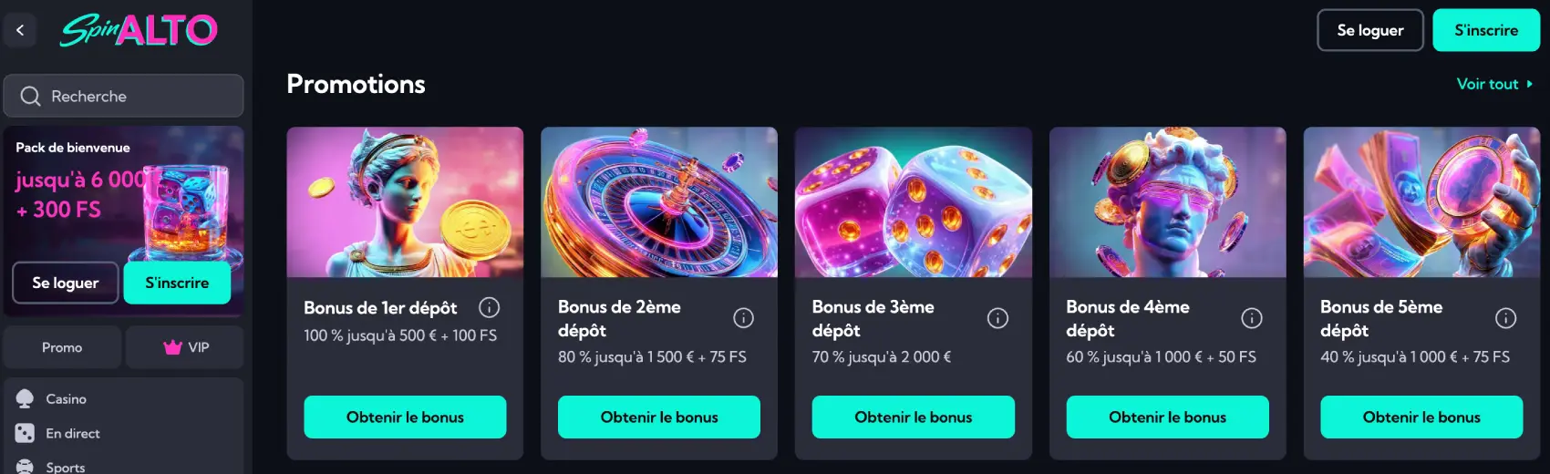 Promotions et offres régulières chez SpinAlto