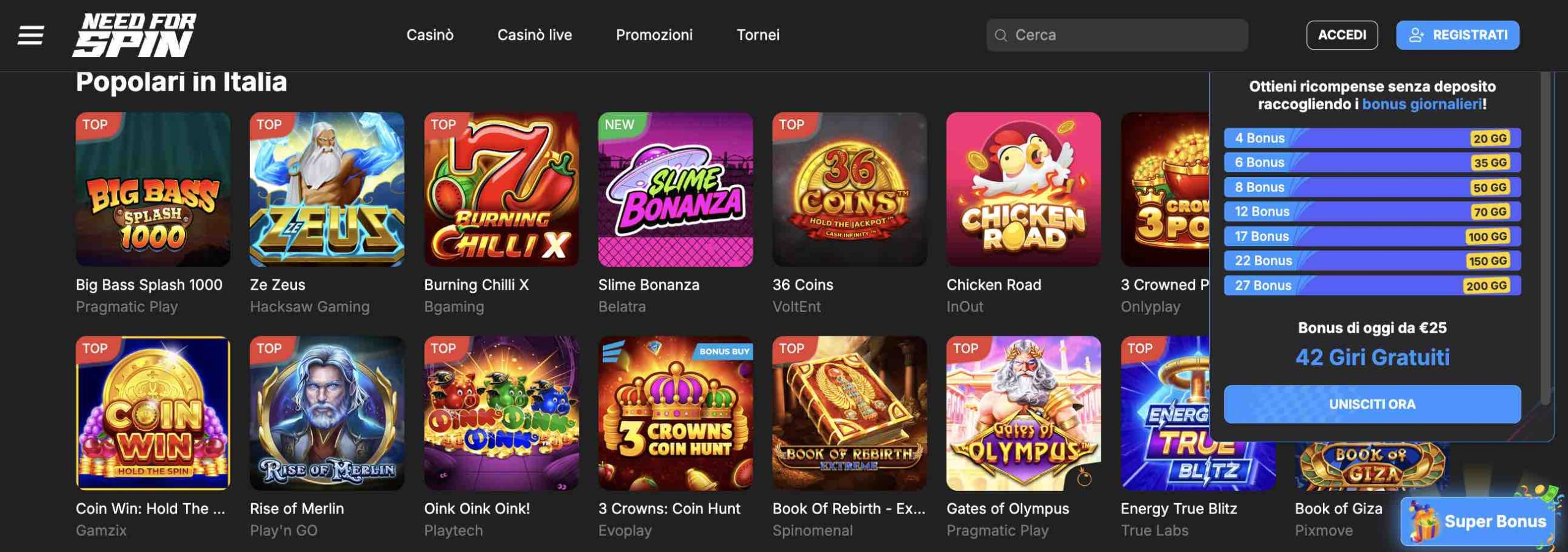 Need For Spin Casino Italia
